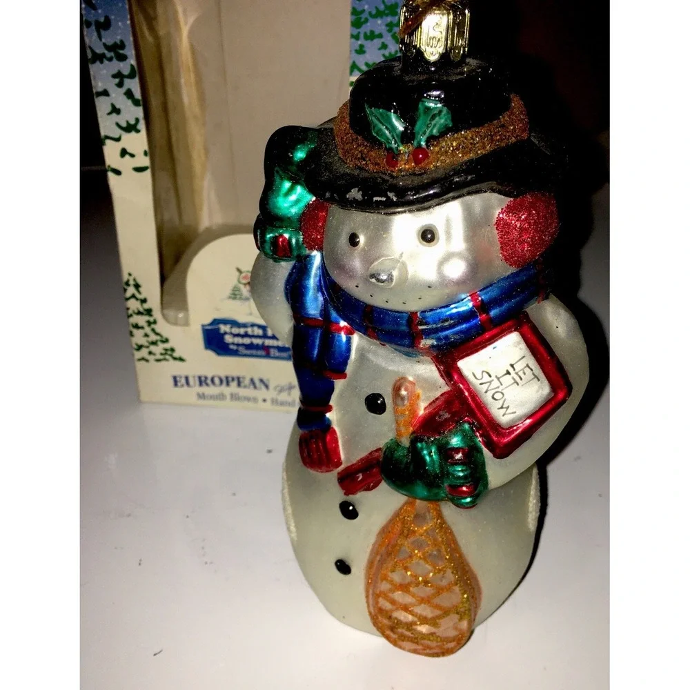 Blown Glass Snowman Christmas Ornament  